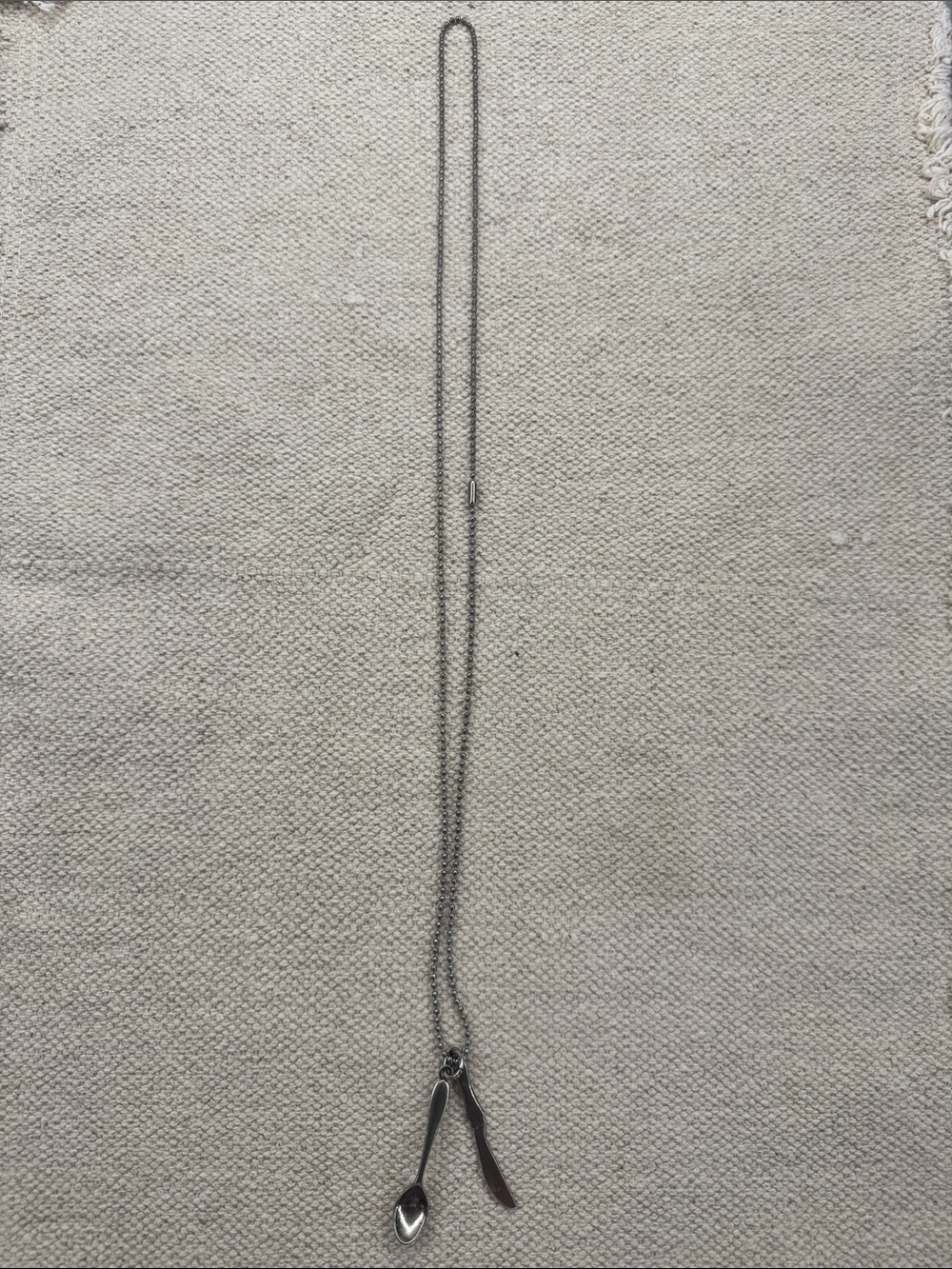 Delicate Silver Long Necklace with Spoon and Knife Charms